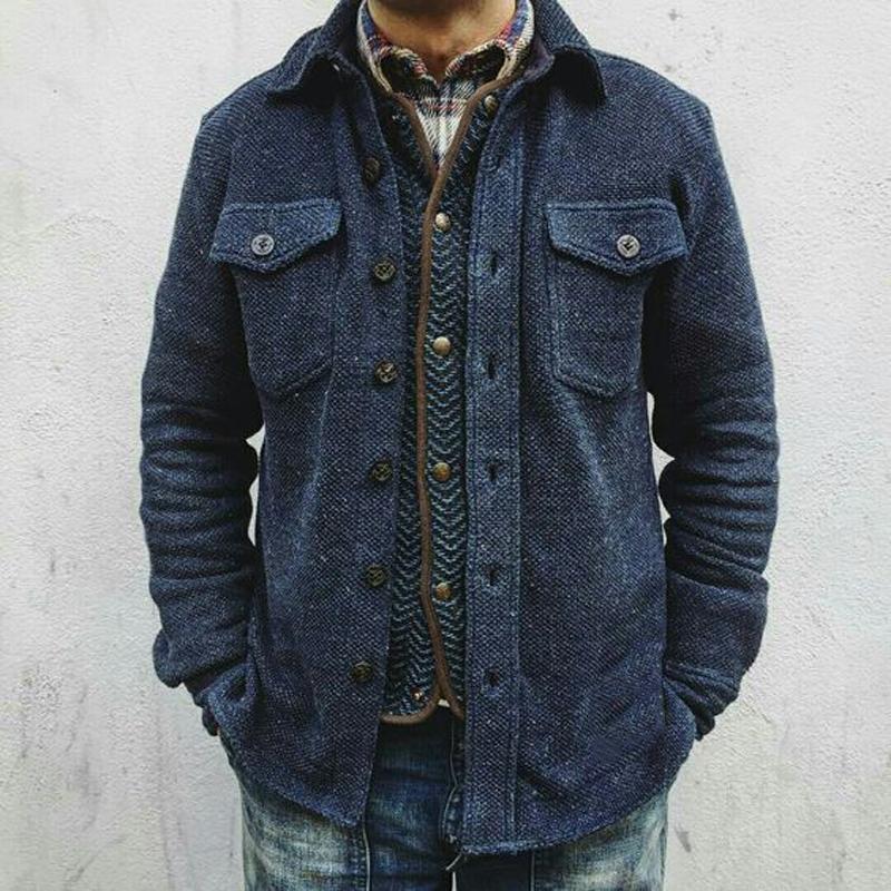 Manteau d'hiver pour homme en mélange de laine – Chemise overshirt bleue élégante au look rétro