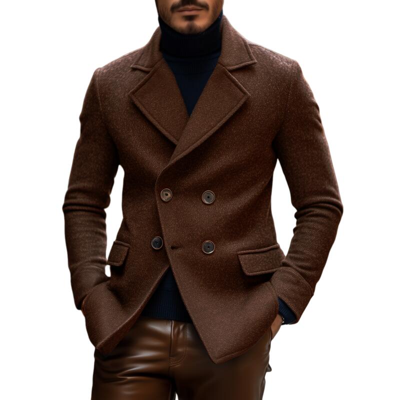 Manteau en laine brun luxe pour hommes – Veste slim fit à double boutonnage avec revers