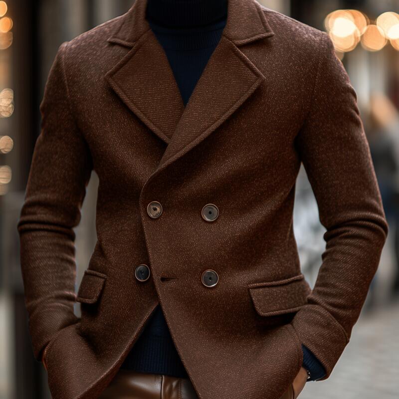 Manteau en laine brun luxe pour hommes – Veste slim fit à double boutonnage avec revers