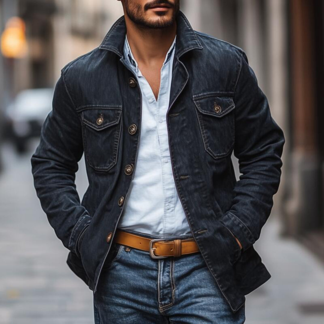 Veste en Denim Vintage pour Homme – Veste Décontractée en Jean avec Poches Poitrine
