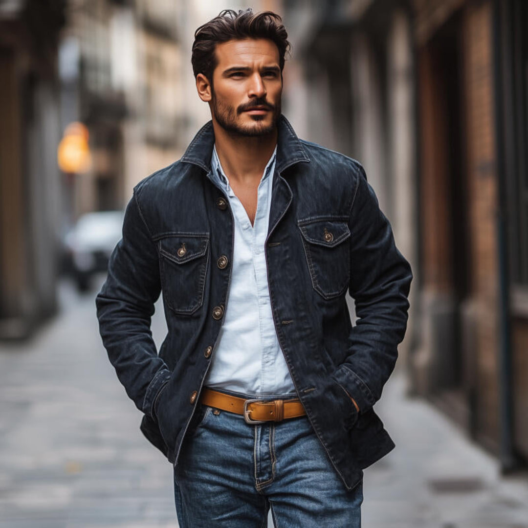 Veste en Denim Vintage pour Homme – Veste Décontractée en Jean avec Poches Poitrine