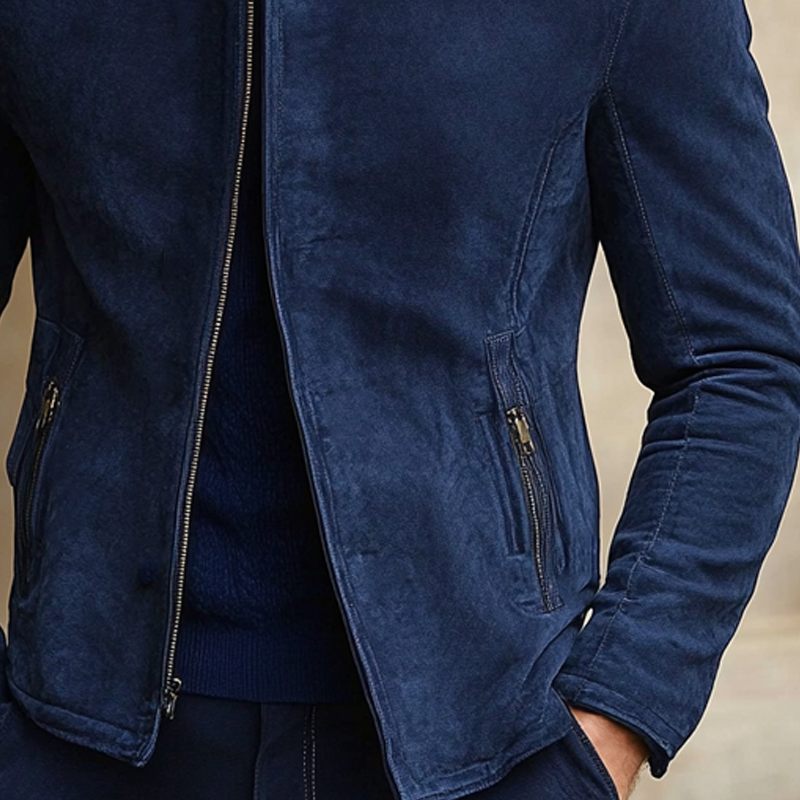 Veste Herenjack en Suède Marine – Veste Slim Fit Luxe avec Col Montant