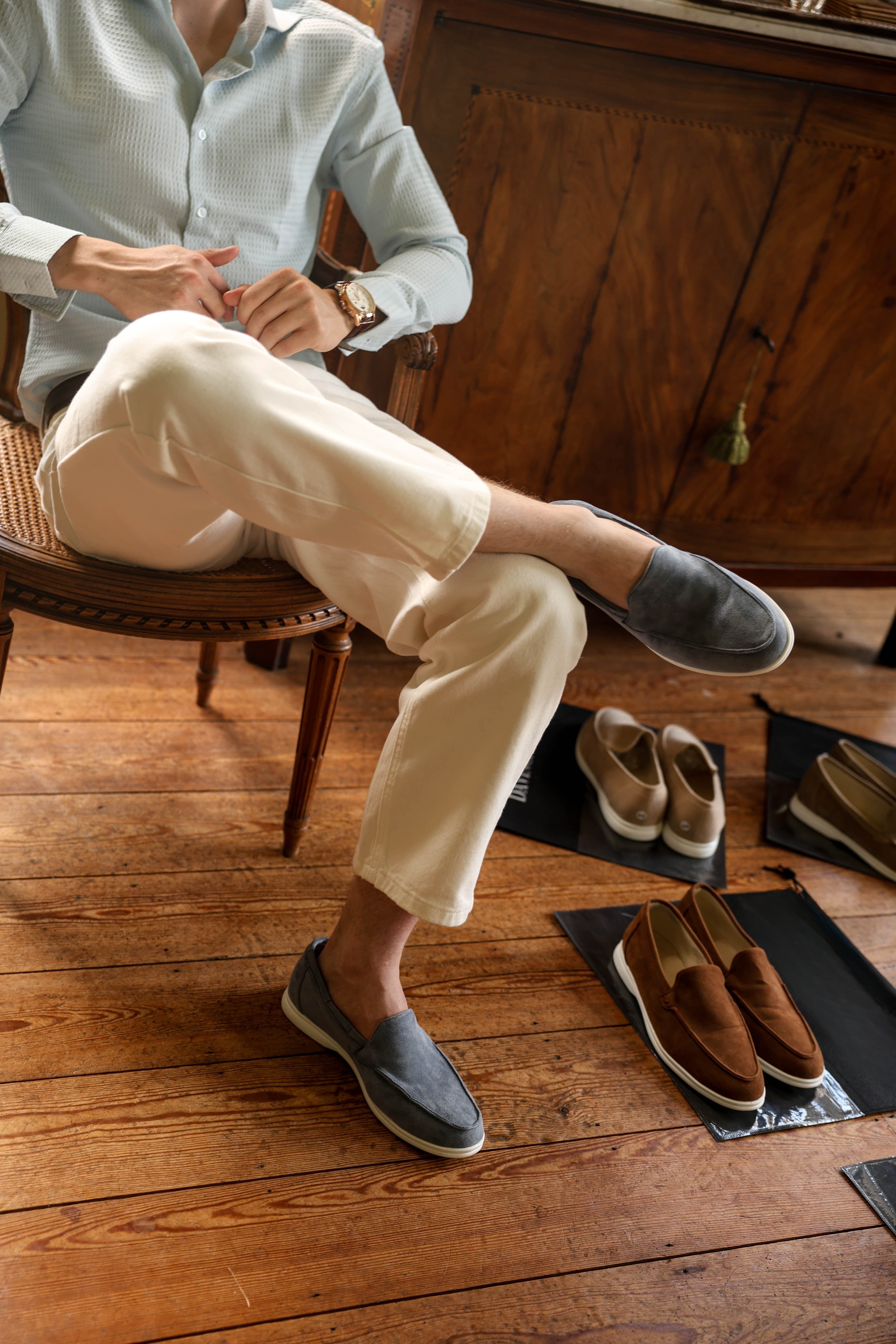OLD MONEY - Mocassins en suède premium lichtblauw