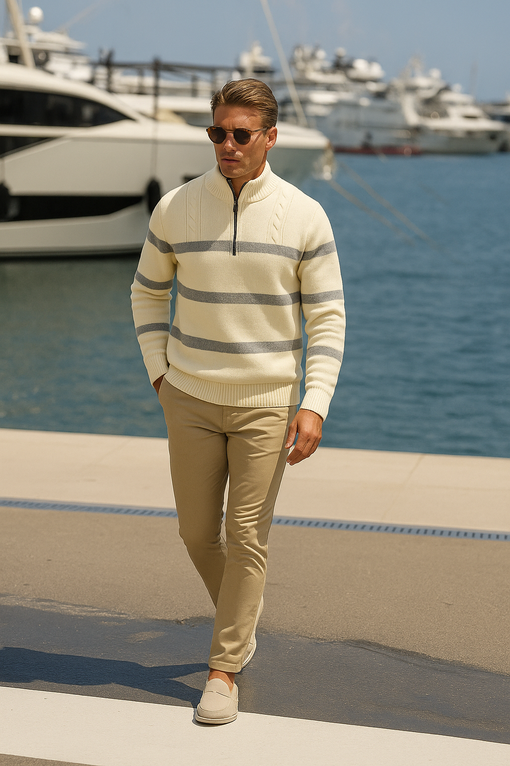 John - Pull à demi-zip rayé pour hommes
