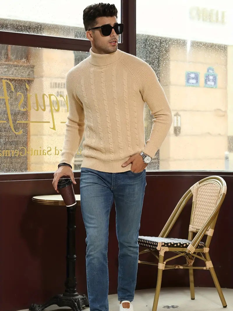 Maison Clément Paris | Pull pour Homme – Pull Classique en Maille Cable Beige Old Money