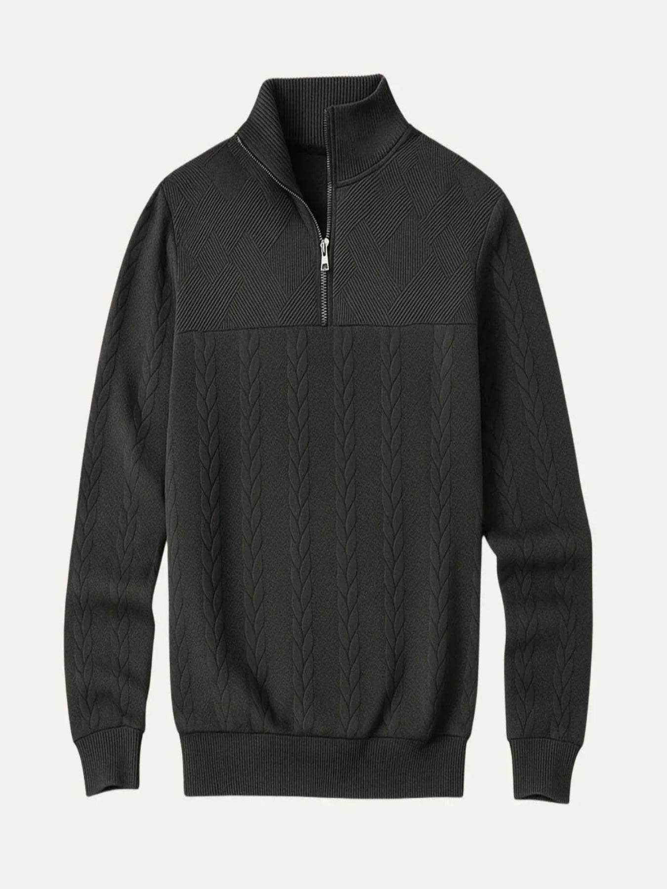 Pull en laine tricoté à cable avec fermeture éclair et motif style Old Money pour hommes