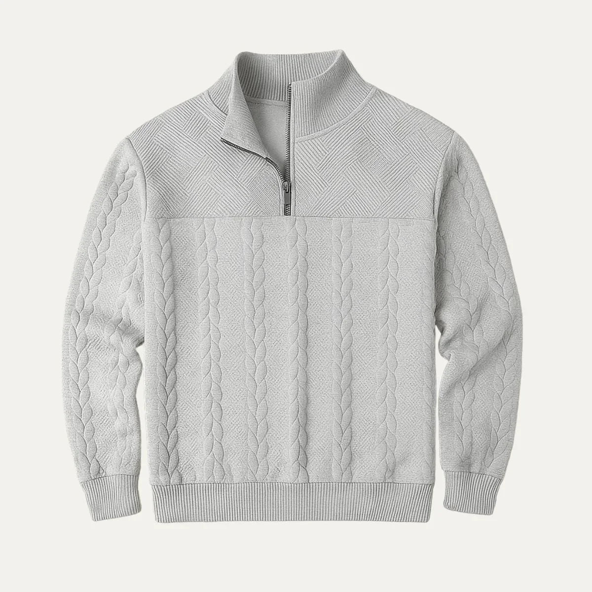 Pull en laine tricoté à cable avec fermeture éclair et motif style Old Money pour hommes