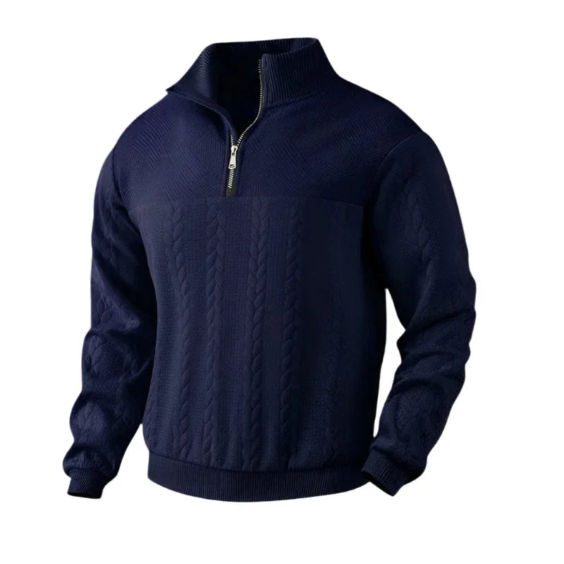 Pull en laine tricoté à cable avec fermeture éclair et motif style Old Money pour hommes