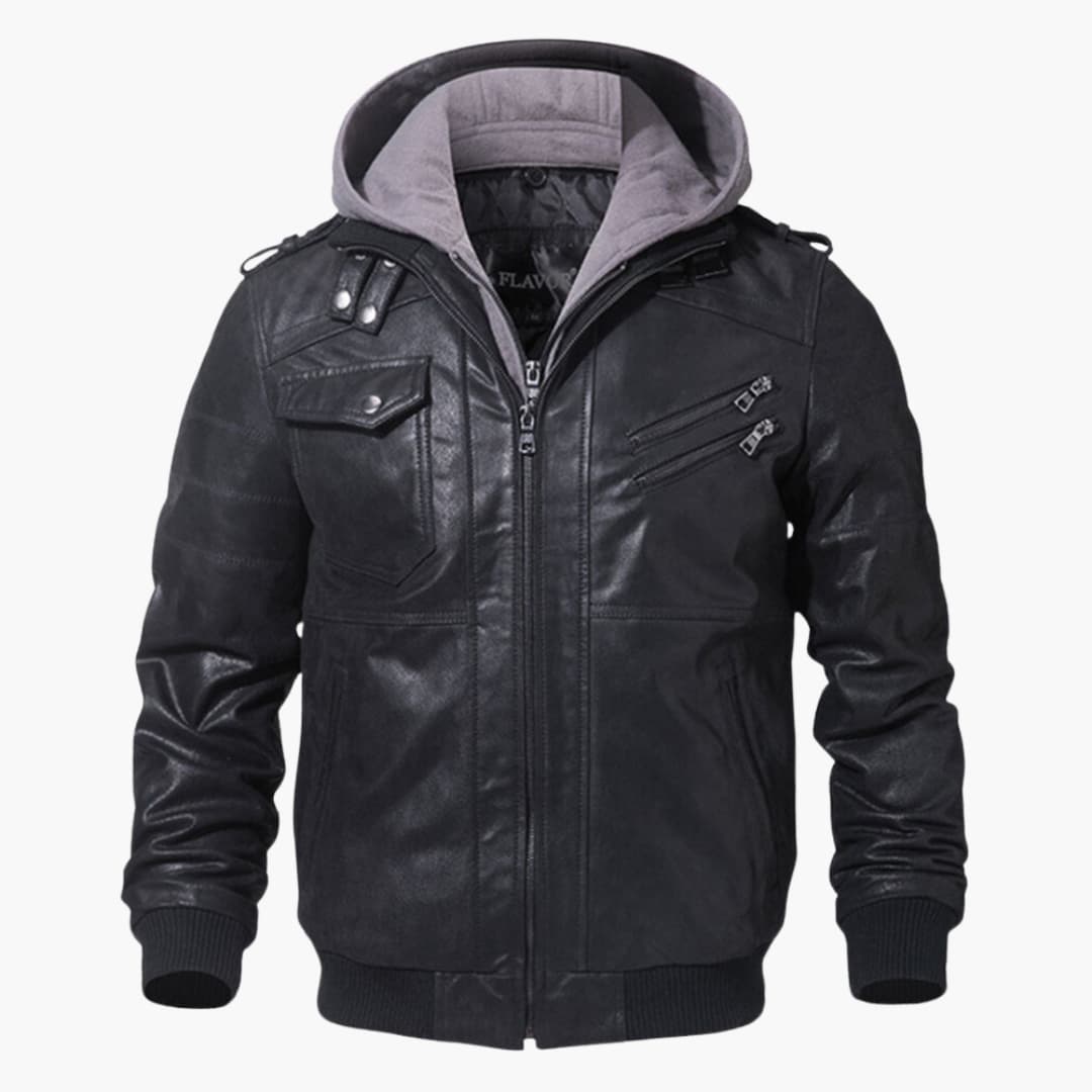 Vespasiano - Veste en Cuir Marron pour Hommes avec Capuche – Veste Biker Vintage avec Poches Zippées et Doublure Chaleureuse