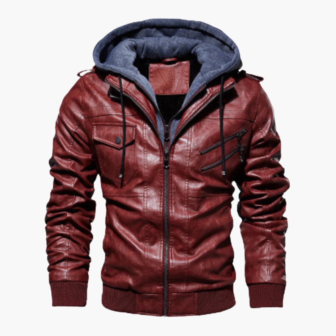 Vespasiano - Veste en Cuir Marron pour Hommes avec Capuche – Veste Biker Vintage avec Poches Zippées et Doublure Chaleureuse