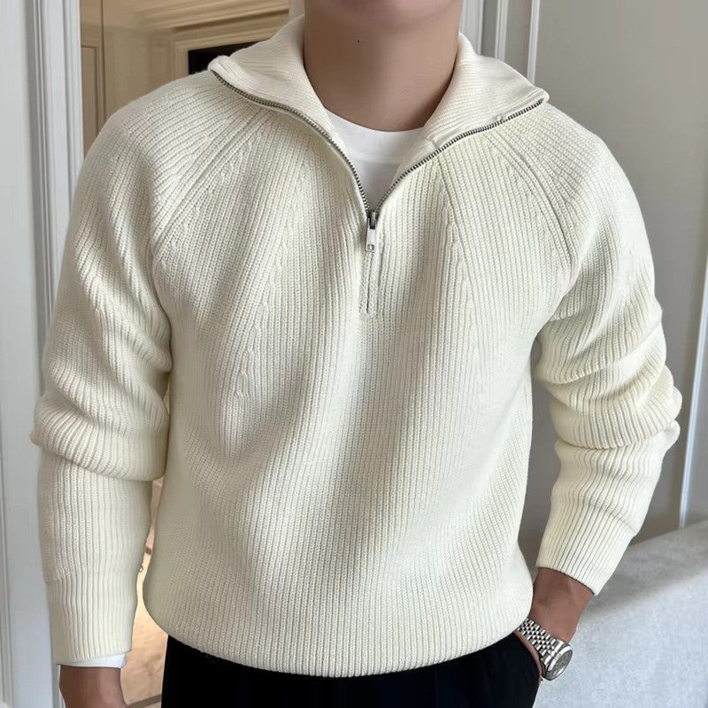 Pull classique en coton à quart de zip