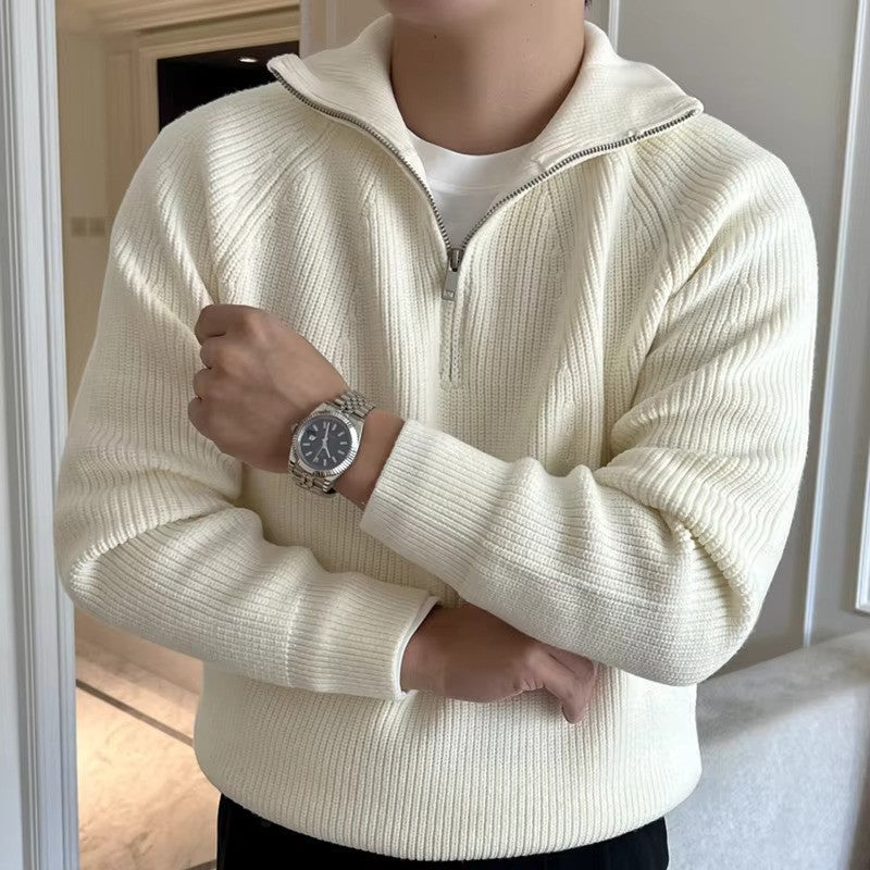 Pull classique en coton à quart de zip