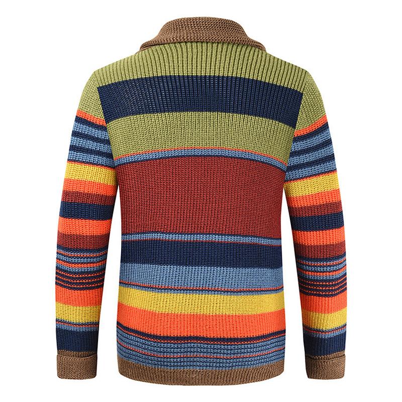 Gilet tricoté pour hommes avec rayures colorées – Cardigan décontracté chaud avec fermeture à boutons