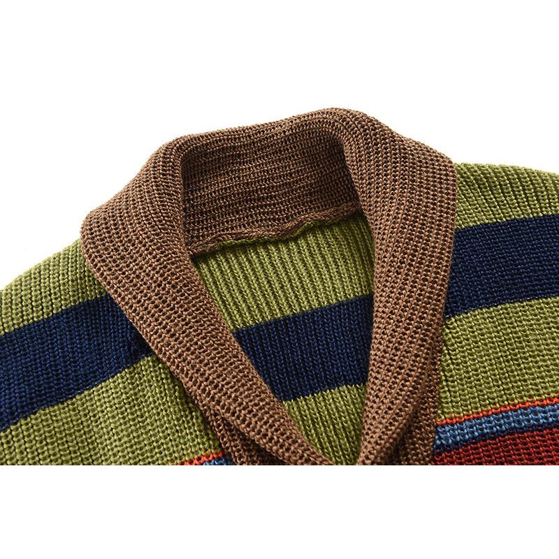 Gilet tricoté pour hommes avec rayures colorées – Cardigan décontracté chaud avec fermeture à boutons