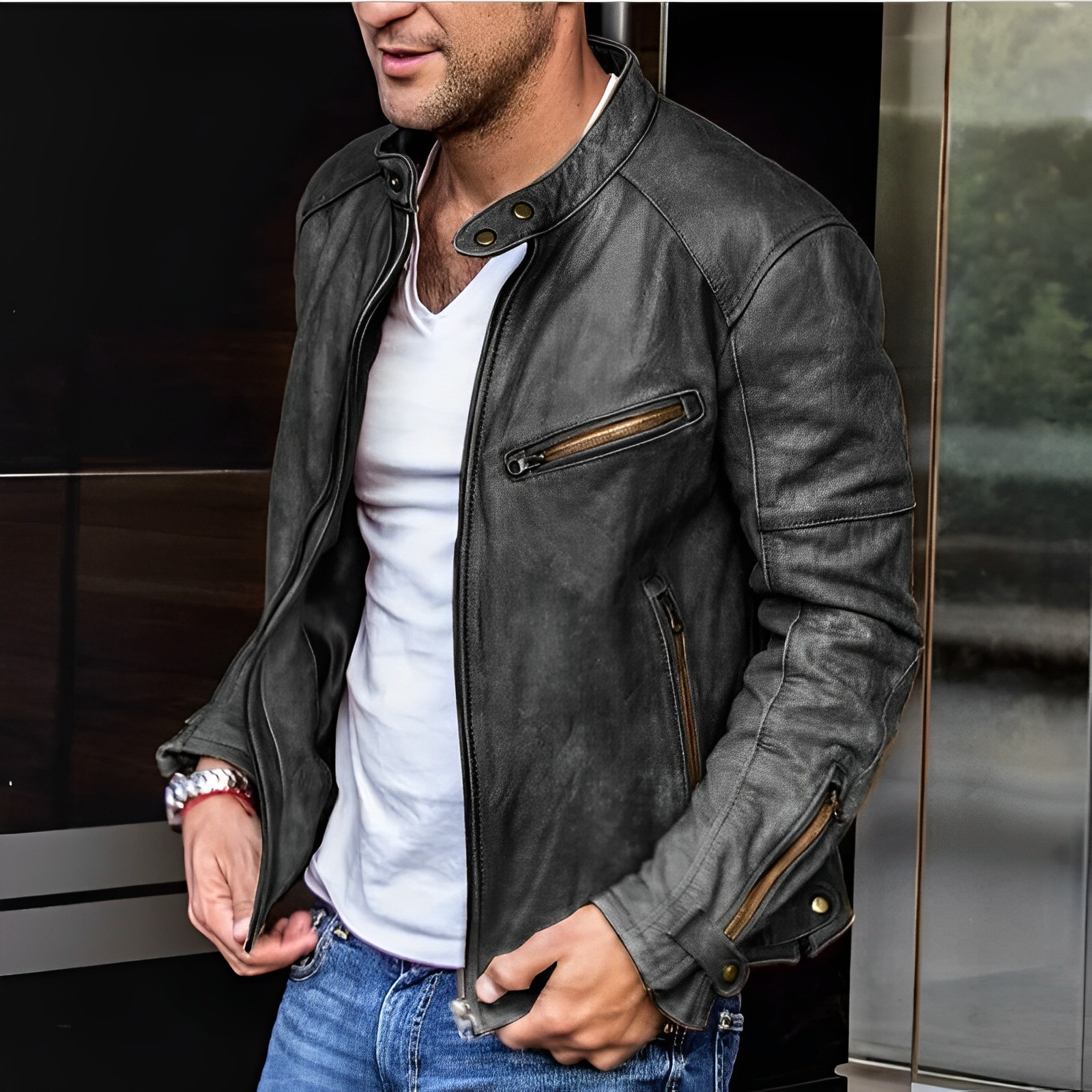 Afonso - Veste Élégante en Cuir pour Hommes Bomber