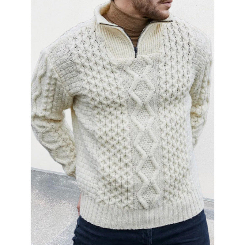 Logan – Pull à Mailles Câblées avec Col Haut et Fermeture Quart de Zip pour Homme
