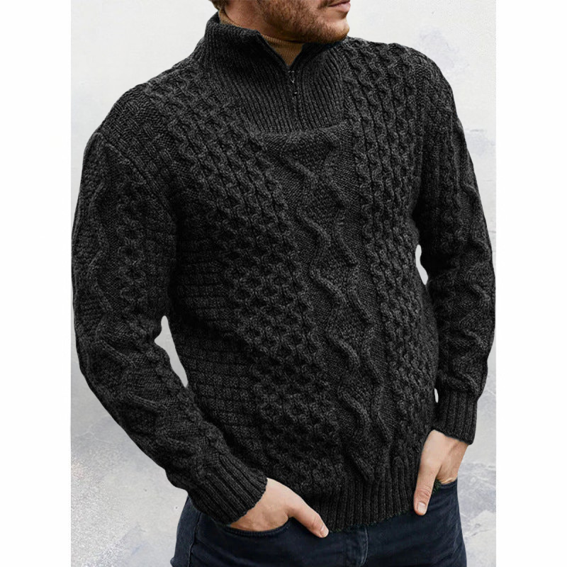 Logan – Pull à Mailles Câblées avec Col Haut et Fermeture Quart de Zip pour Homme