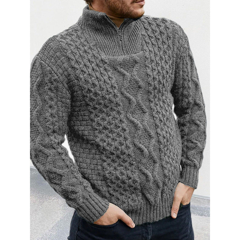 Logan – Pull à Mailles Câblées avec Col Haut et Fermeture Quart de Zip pour Homme