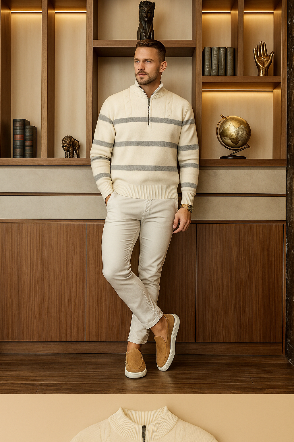 Maddox - Pull Tricoté à Demi-Zip Rayé