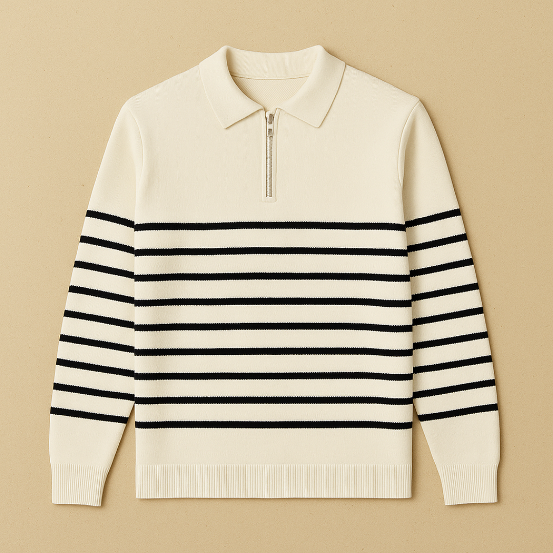 Maddox - Pull Tricoté à Demi-Zip Rayé