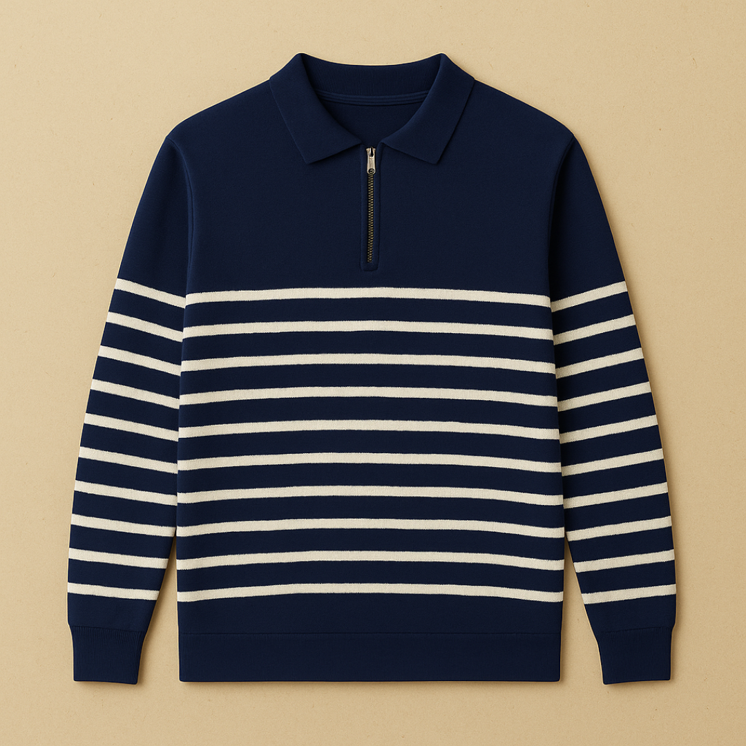 Maddox - Pull Tricoté à Demi-Zip Rayé