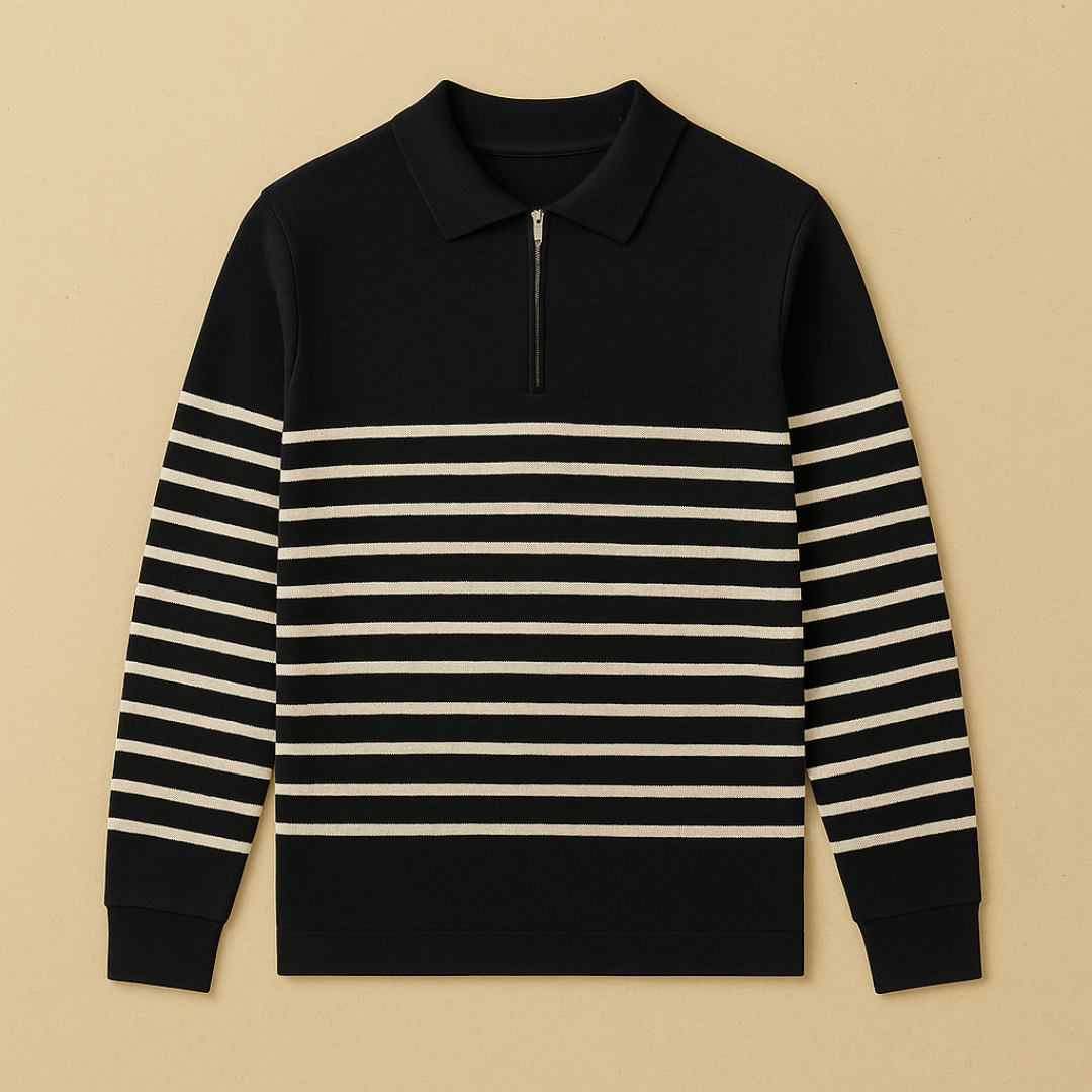 Maddox - Pull Tricoté à Demi-Zip Rayé