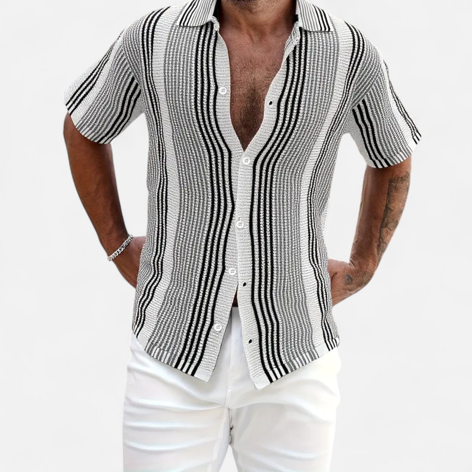 Lorenzo – Chemise Rayée Homme à Boutons