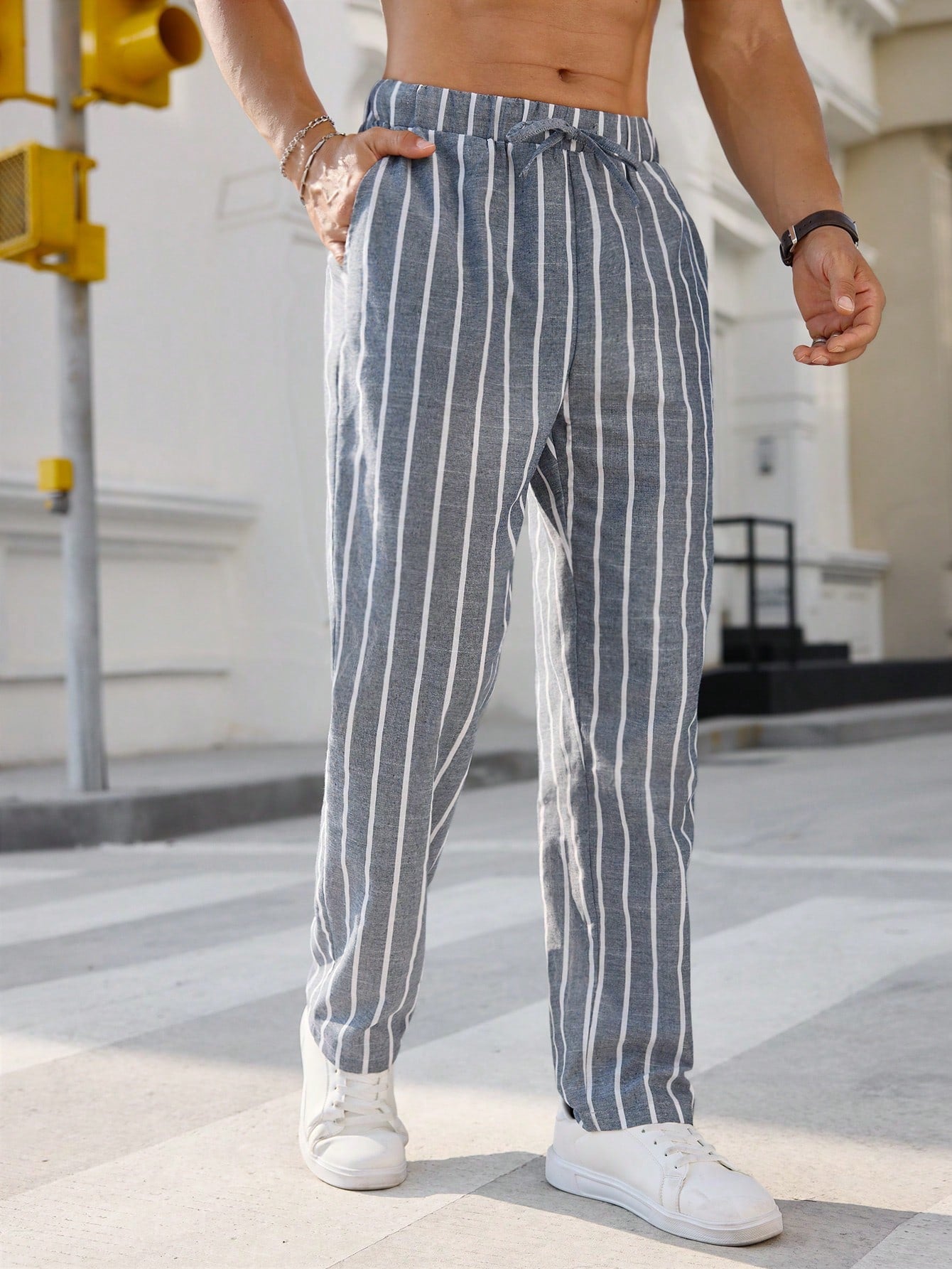 Pantalon à rayures taille mi-haute Old Money