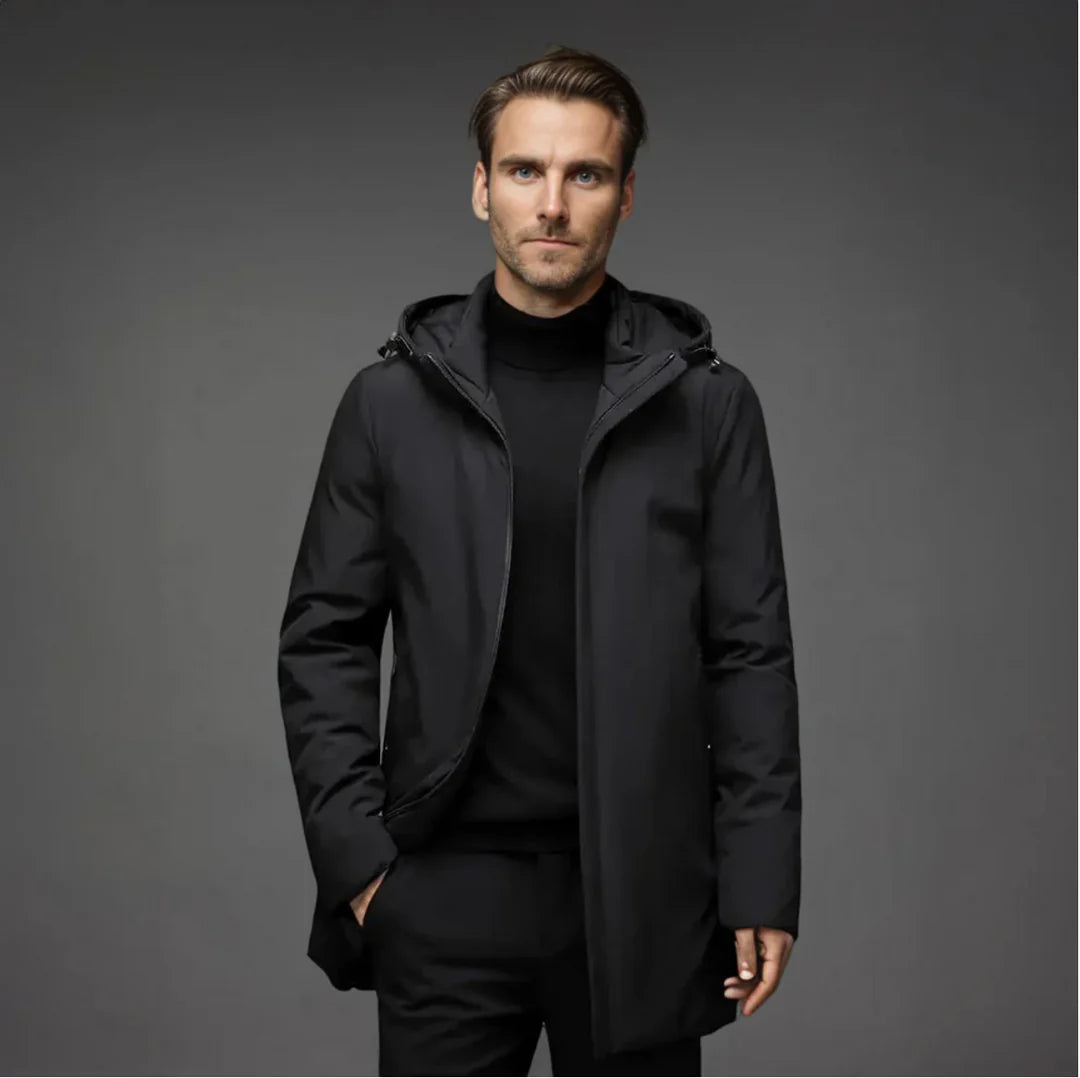 Manteau d'Hiver Homme Noir avec Capuche – Parka Longue Premium, Imperméable et Chaude