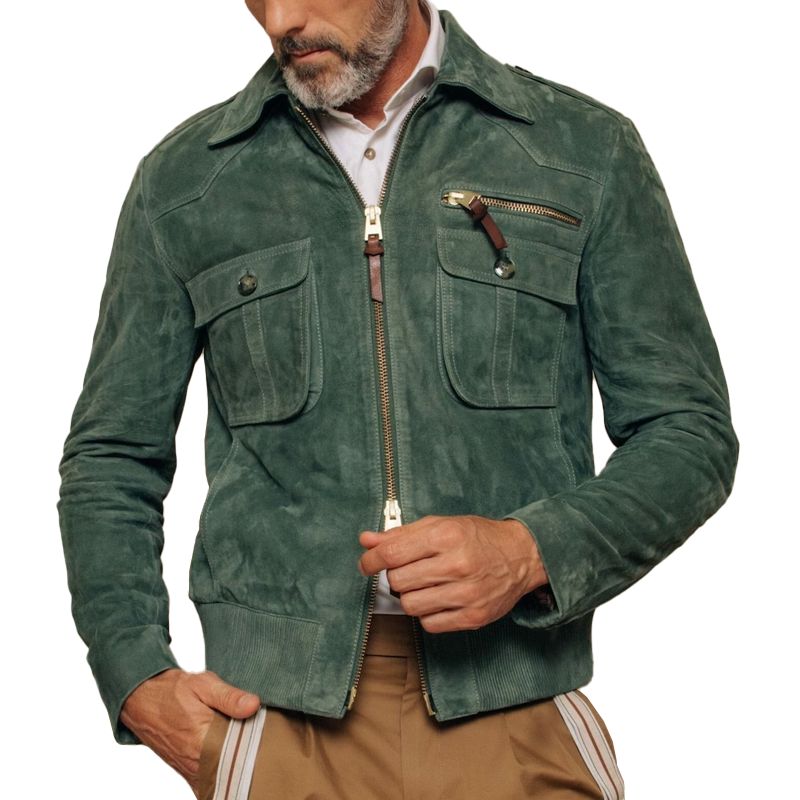 Veste en suède rétro pour hommes avec fermeture éclair – Luxe et Durabilité