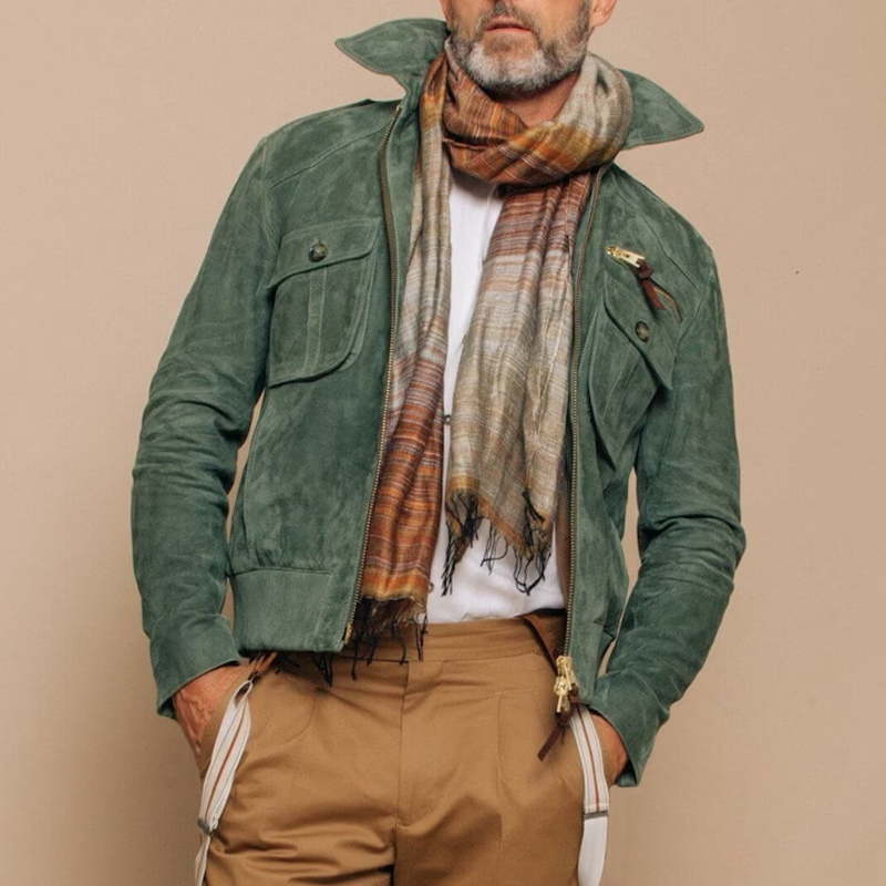 Veste en suède rétro pour hommes avec fermeture éclair – Luxe et Durabilité