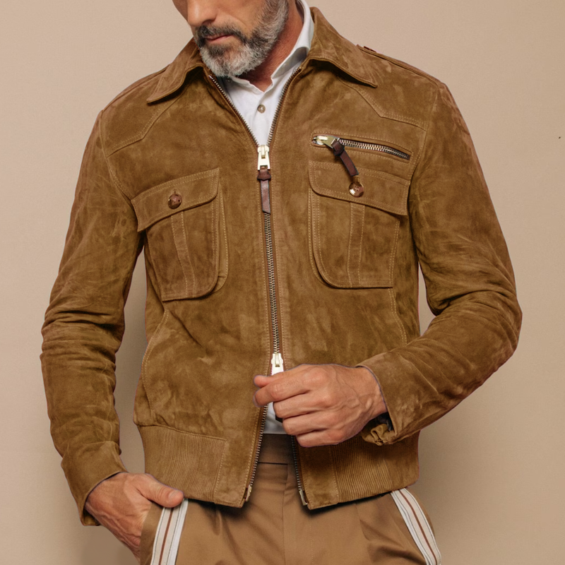 Veste en suède rétro pour hommes avec fermeture éclair – Luxe et Durabilité