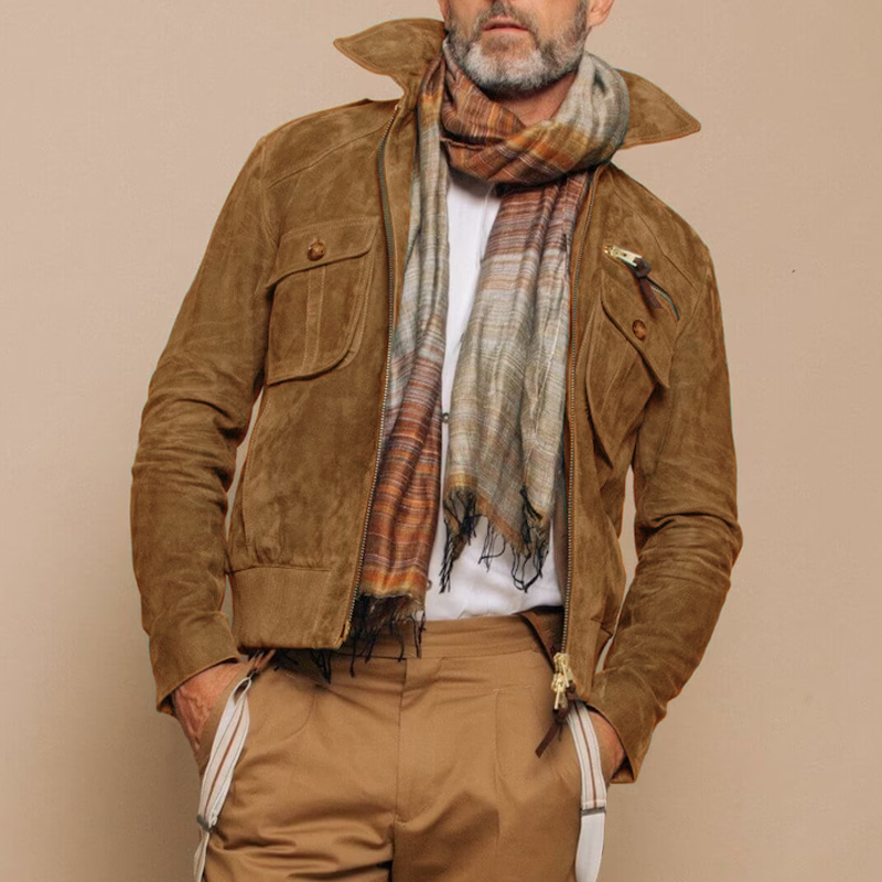 Veste en suède rétro pour hommes avec fermeture éclair – Luxe et Durabilité