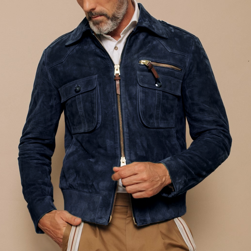 Veste en suède rétro pour hommes avec fermeture éclair – Luxe et Durabilité