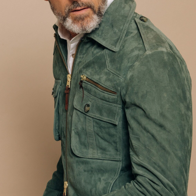 Veste en suède rétro pour hommes avec fermeture éclair – Luxe et Durabilité