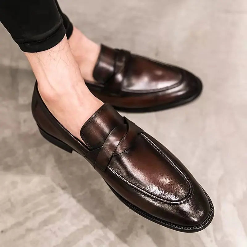 Mocassins décontractés en cuir pour hommes – Noir/Marron – Chaussures élégantes à enfiler