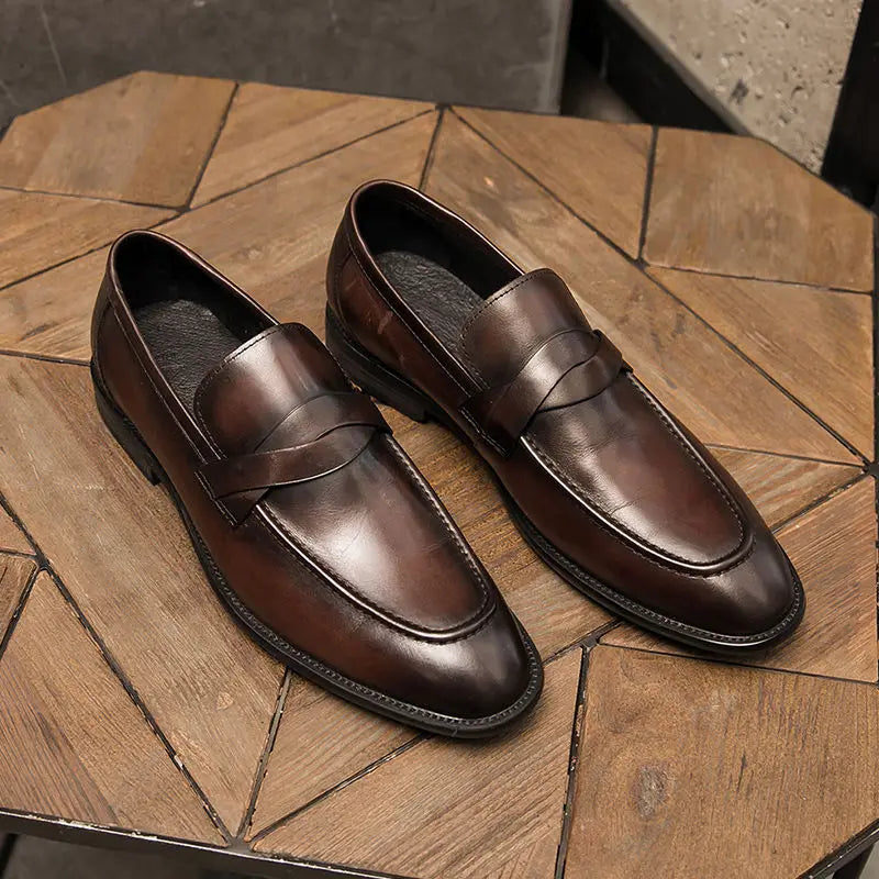 Mocassins décontractés en cuir pour hommes – Noir/Marron – Chaussures élégantes à enfiler