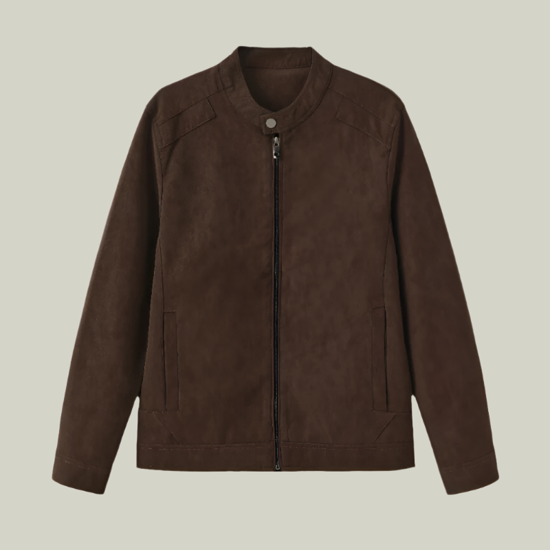 Veste en cuir suédé élégante décontractée - Noir/Marron pour hommes