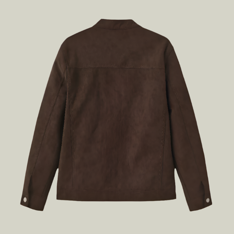 Veste en cuir suédé élégante décontractée - Noir/Marron pour hommes