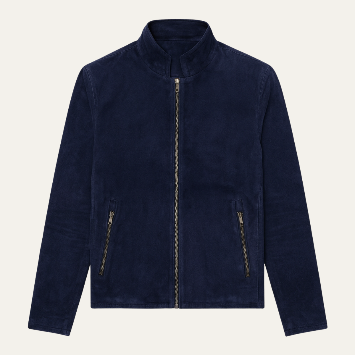 Manteau Homme en Daim – Bleu Navy – Bomber Slim Fit de Luxe avec Col Montant