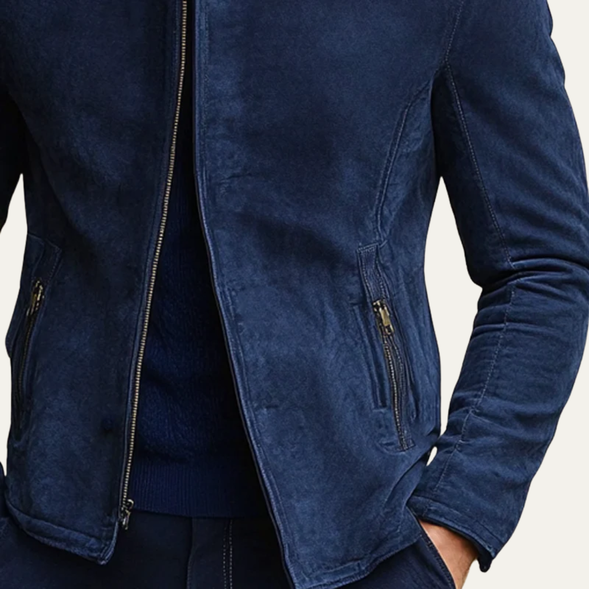 Manteau Homme en Daim – Bleu Navy – Bomber Slim Fit de Luxe avec Col Montant