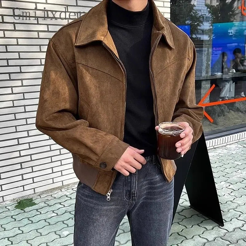 Anastasio - Veste en Cuir Vintage pour Hommes en Noir et Marron