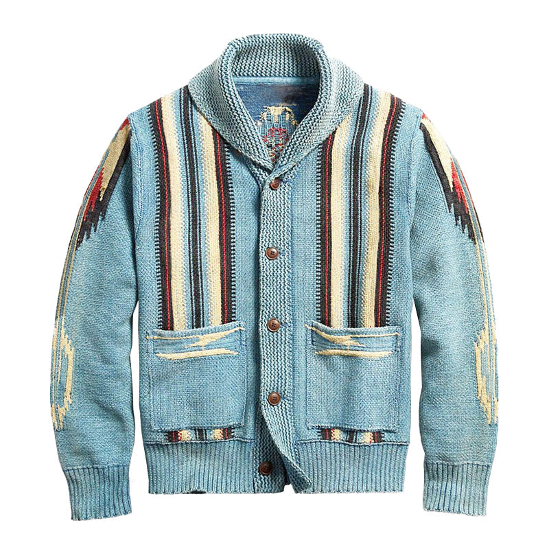 Cardigan vintage jacquard pour hommes – Mélange confortable de coton et acrylique