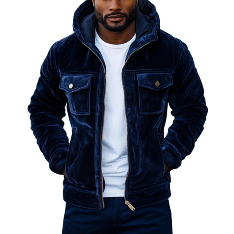 Veste en velours bleu foncé – Veste streetwear de luxe discrète pour homme