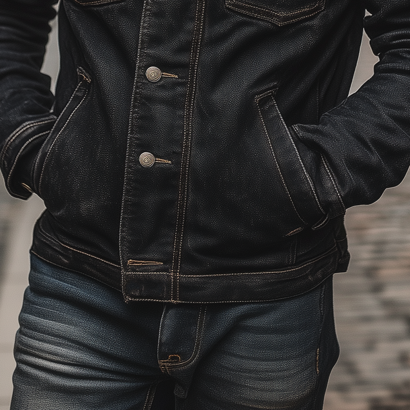 Veste en jean vintage lavée à poches multiples pour hommes