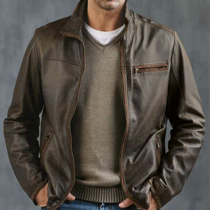 Veste en cuir classique vintage marron pour homme – Style hivernal entre-saison pour homme 2025