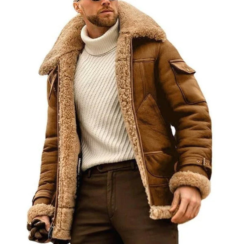 Manteau pilote vintage pour hommes – Manteau d'hiver en laine d'agneau de luxe dans le style Old Money