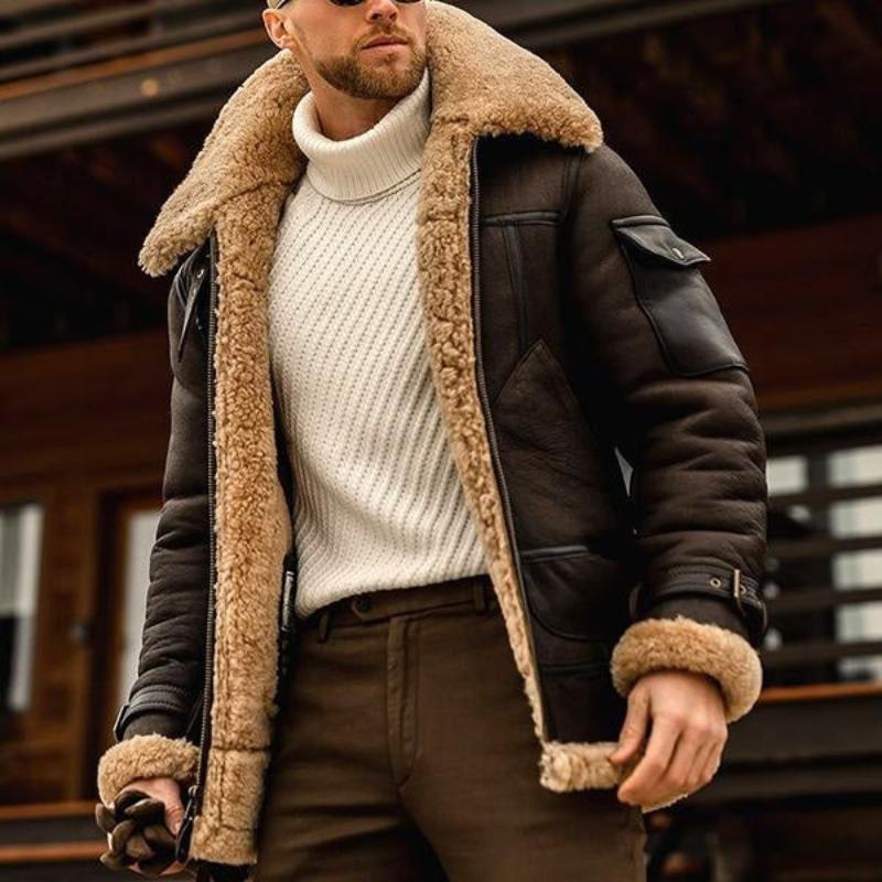 Manteau pilote vintage pour hommes – Manteau d'hiver en laine d'agneau de luxe dans le style Old Money