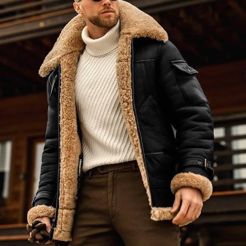 Manteau pilote vintage pour hommes – Manteau d'hiver en laine d'agneau de luxe dans le style Old Money