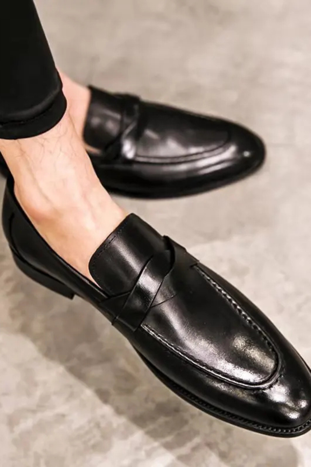 Mocassins décontractés en cuir pour hommes – Noir/Marron – Chaussures élégantes à enfiler